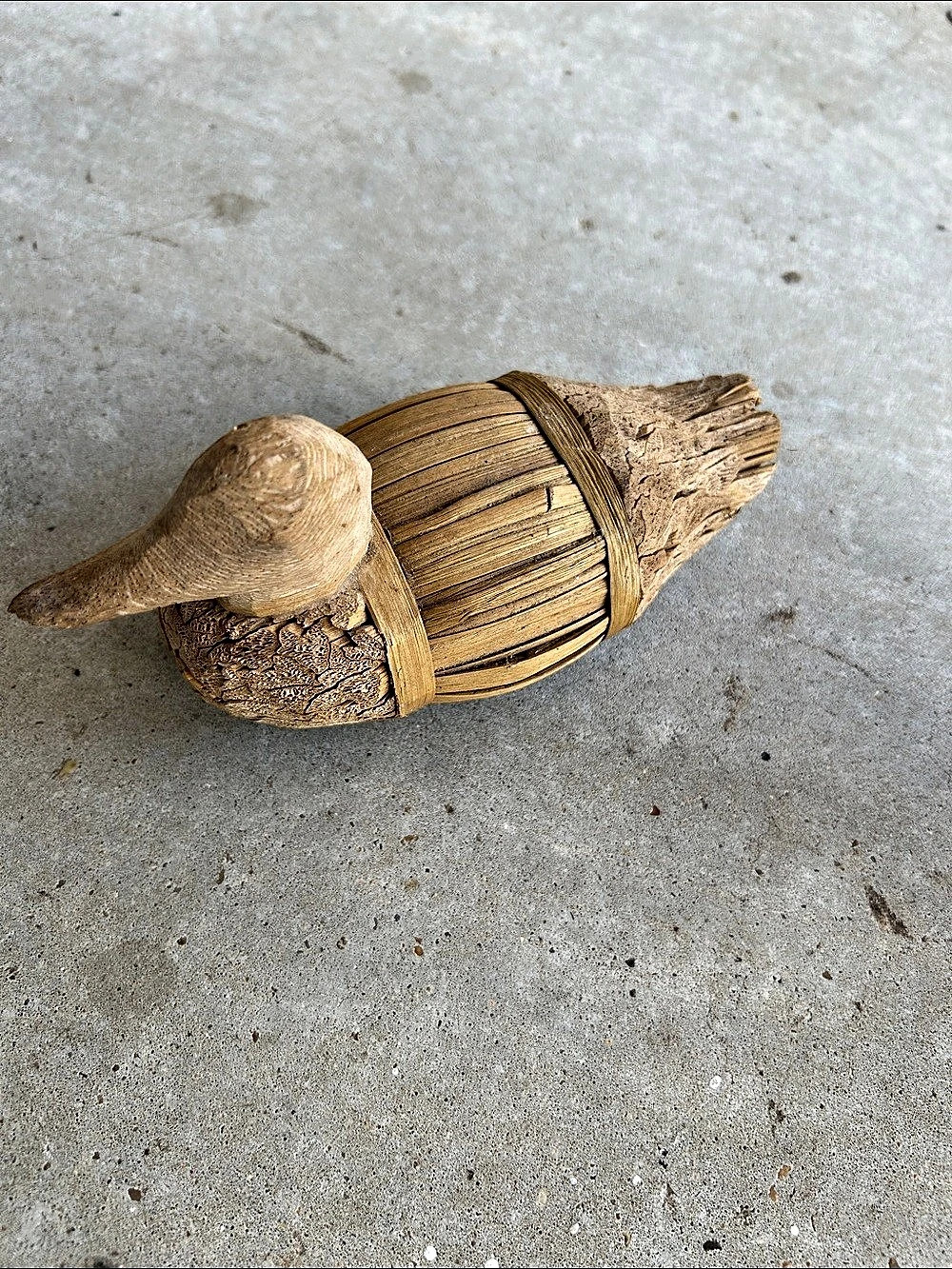 Carved Wood Duck Sculpture in Brown